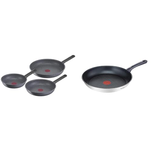 Tefal Natural On - Juego 3 sartenes 20/24/28 cm con revestimiento mineraL & Daily Cook - Sartén baja de 20 cm con revestimiento resistente, duradero y seguro