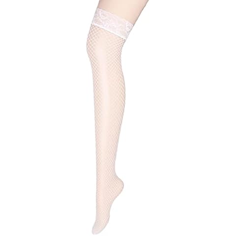 ZGFLSSJFY Fishnet Thigh High Hold Up Stockings Anti-skid Silicone Lace Silk Sexy Stockings Medium Net Cover