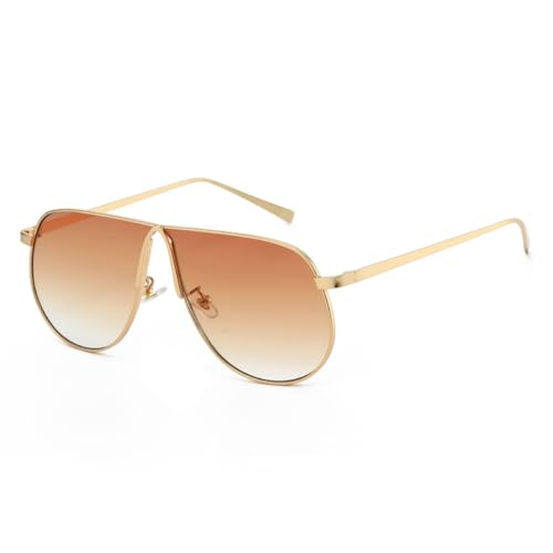 ISIUINN Oversized Aviator Sunglasses for Women Men 70s Gold Metal Frame Square Aviator Sun Glasses Big Shades (Gold/Gradient Brown)