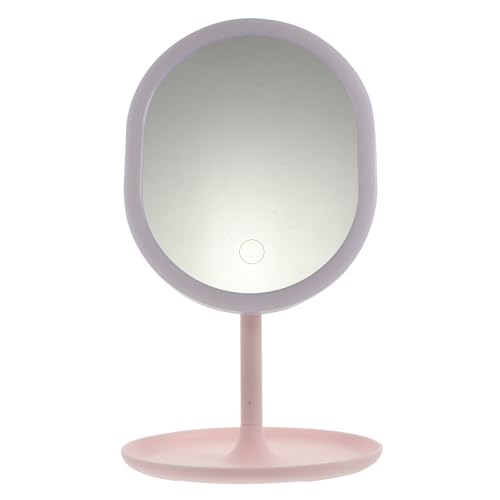 TOGEVAL Espejo de Maquillaje LED de Tocador Rosa Espejo de Mesa Luz Regulable en 3 Niveles Tamaño Compacto Portátil para Baño Dormitorio y Viaje Adecuado para Maquillaje y Cuidado