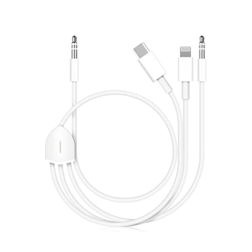 Image of Verilux 3 in 1 Type C to 3.5 mm Audio Aux Jack Cable 1.2M /3.9Ft, 3.5mm Jack to USB C /Lighting /3.5mm Cable for iPhone 17 /16 /15 /14 /13 /12 /11, iPad Pro, Galaxy S25 /S24 /S23, Work with Car Stereo