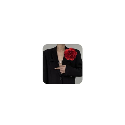 Image of Flower Pins Large Flower Brooches Dainty Satin Fabric Rose Flower Brooches Lapel Pins Delicate Elegant Silk Camellia Flower Oversized Brooch Pin for Women Wedding Part Dance Dress Suit Clothes Accessories Prom Jewelry Gifts
