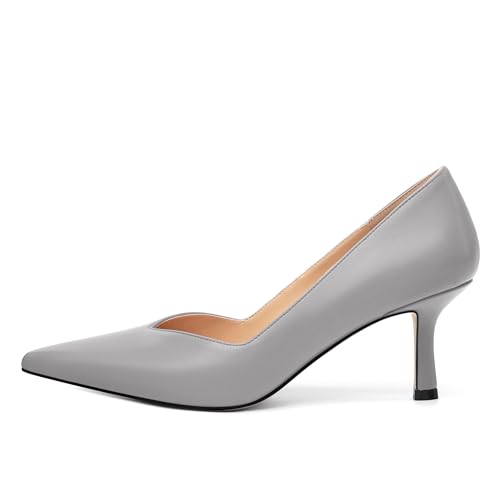 Image of Women Pointed Closed Toe 2.5 Inch Kitten Heel Slip On Pumps