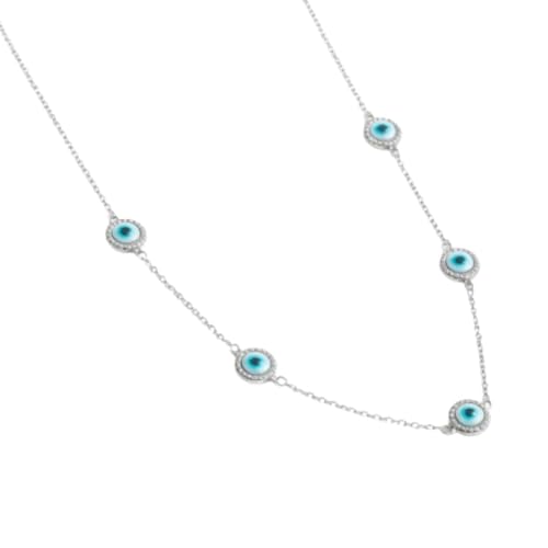Image of Parasmoni Silver Blue Evil Eye Pendant Necklace for Women | Protective Charm Jewelry