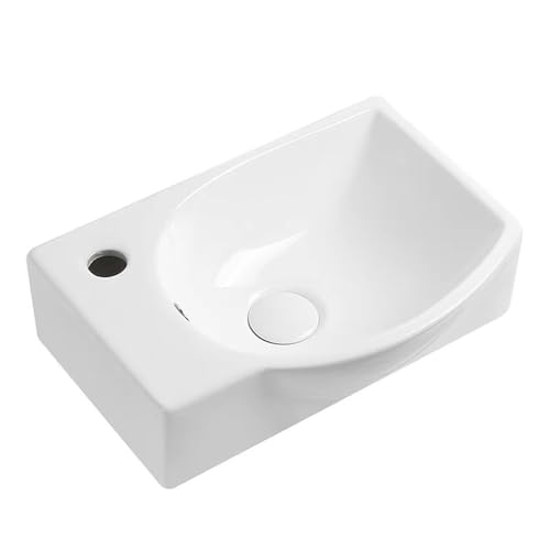Compact Ceramic Sink - Space-Saving Wall-Mounted or Countertop Hand Washing Basin with Drain Hose for Small Bathrooms Powder Rooms & Cloakrooms - Ideal for Limited Spaces