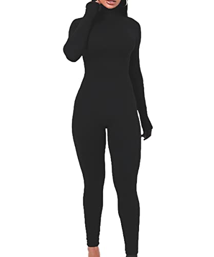 YIMISAN Women's Long Sleeve One Piece Bodycon Leggings Jumpsuits High Neck Sexy Tights Outfit Long Sleeve Rompers