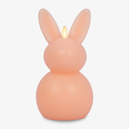 Luminara Flameless Candle Easter Bunny, Real Wax Moving Flame LED Candle with Timer, Holiday Table Decoration - 4.5" x 8" (Mellow Peach)