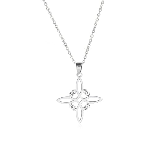 kkjoy Witches Knot Necklace Stainless Steel Pagan Wiccan Symbol Pendant Magic Knot 4-Pointed Celtic Knot Witchcraft Necklace for Women