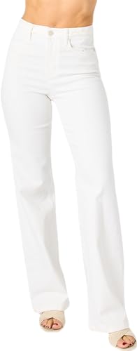 Judy Blue Women's High-Rise Braided Waistband White Wide Leg Jeans 88781 (US, Numeric, 24, Plus, Regular, White)
