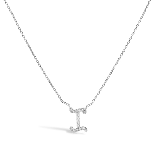14K White Gold Diamond Accent "I" Initial Script Style Pendant Necklace
