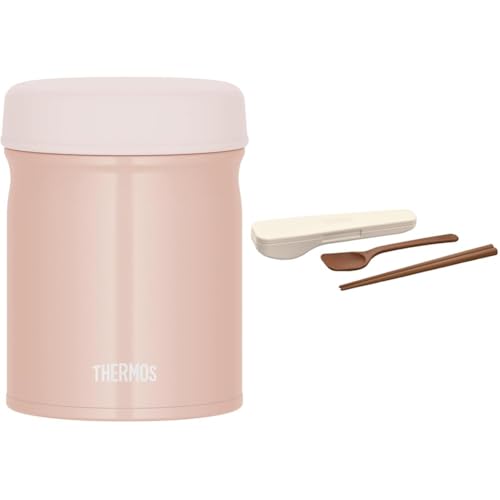 【セット品】【食洗機対応モデル】 サーモス 真空断熱スープジャー 400ml ベージュピンク 全パーツ食洗機OK 保温保冷 お手入れ簡単 口当たりがやさしい丸口設計 JEB-400 BEPサーモス スプーン・ハシセット ピュアホワイト CPE-001 PW