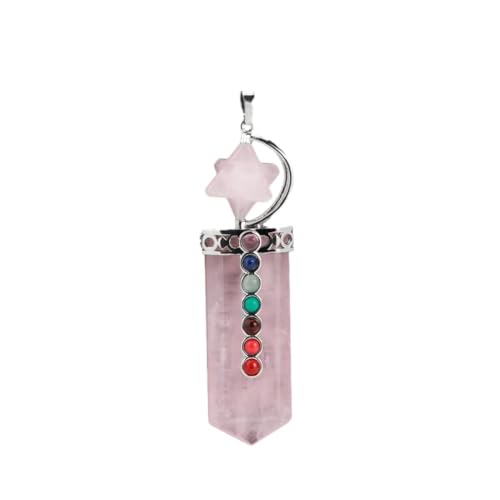 Tesselite Collier en Pierre - Collier Pendentif en Pierre Naturelle épée pour Homme 7 Chakras Merkaba Pendentifs à Breloque en Cristal Bijoux Bijoux de la Vie Quotidienne, Quartz Rose, Taille Unique