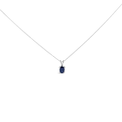 14K White Gold 6x4MM Oval Shaped Shaped Blue Sapphire Solitaire Pendant Necklace