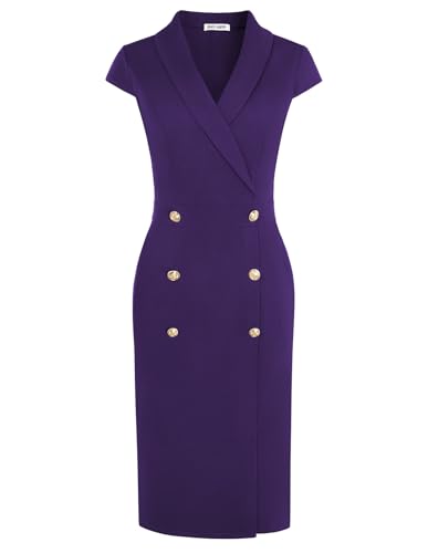 Image of GRACE KARIN Women Work Bodycon Dresses 2026,Business Office Midi Cap Sleeve Button Pencil Formal Outfits with Pockets
