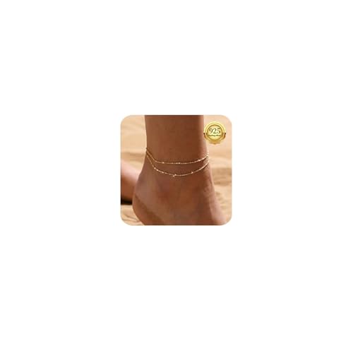 Kenivira Gold Fußkettchen für Frauen 18K Gold zierlich geschichtet wasserdicht Fußkettchen für Frauen einstellbar Strand Knöchel Armbänder für Damen