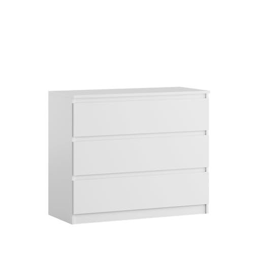 SoDREAMER 3-Schubladen-Kommode | Weiß 90 cm Ideal für Schlafzimmer, Wohnzimmer, Kinderzimmer und Büro | Geräumige Kommode | Modernes Design | 90 x 75 x 40 cm