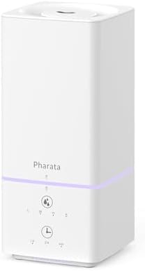 Pharata Humidifiers for Bedroom Home Baby, 2L Top Fill Cool Mist Air Humidifier with 7 Color Atmosphere Light, Small Ultrasonic Quiet Humidifier for Nursery & Plants, (White)
