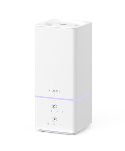 Pharata Humidificateurs pour chambre à coucher, maison, bébé, humidificateur d'air à brume froide de 2 L à remplissage par le haut avec lumière d'ambiance 7 couleurs, petit humidificateur silencieux à