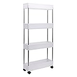 BoxedHome 298B4 Schlanke Küchenwagen Rädern, platzsparendes Badezimmerregal Küchenregal für Küche, Badezimmer, Wäsche, Schlafzimmer, Alkovenregal, Aufbewahrungswagen, Weiß 4 Schicht