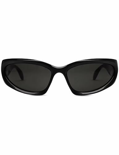 EveryTrail Y2K Trendy Fashion Wrap Around Sunglasses for Women Men Swift Oval Polarized Piano Black Formal Glasses