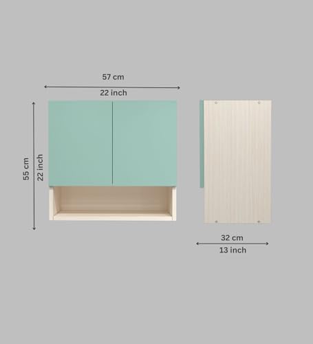 Image of SPECIALITY PANELS 2 Door Wall Cabinet with UV Profile Shutter | Wall Mounted Storage Cabinet for Kitchen Bathroom Living Room | Wooden Wall Cabinet Organizer Mint Finish | DIY Assembly