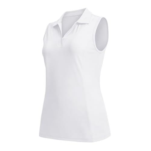 CGGMVCG Polo sans Manches à col en V pour Femme - Haut de Golf et de Tennis - Débardeurs de Sport d'été, Blanc, M – vue 5