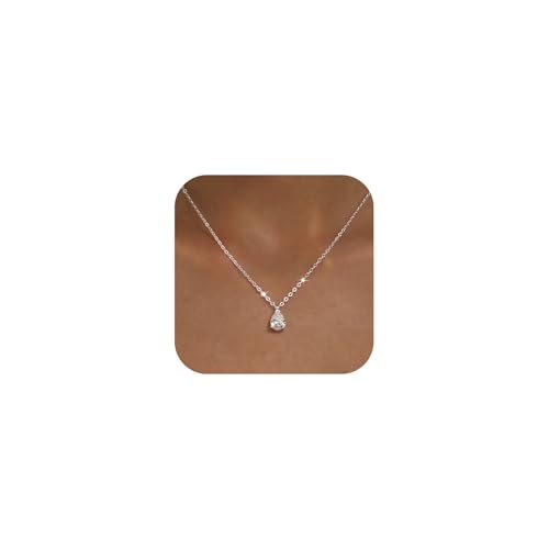 KISSCLOUD Silver Teardrop Necklace for Women Sterling Silver Plated Tear Drop Pendant Necklace Chain Dainty Cubic Zirconia Crystal Diamond Charm Wedding Prom Jewelry Trendy Jewelry Gift