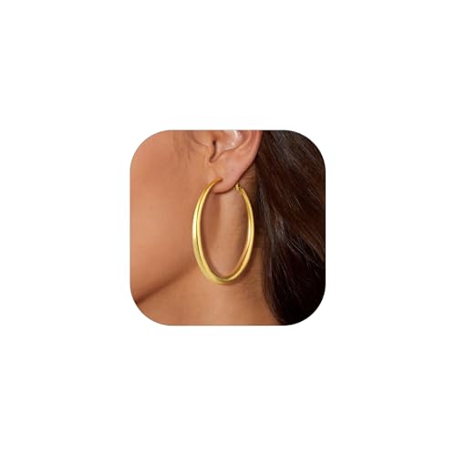 KeyStyle Gold Hoop Earrings for Women, Stainless Steel Graduated Hoops Earring Lightweight Loops, Hypoallergenic Circle Endless Chunky Hoop (40mm, 60mm, 80mm)