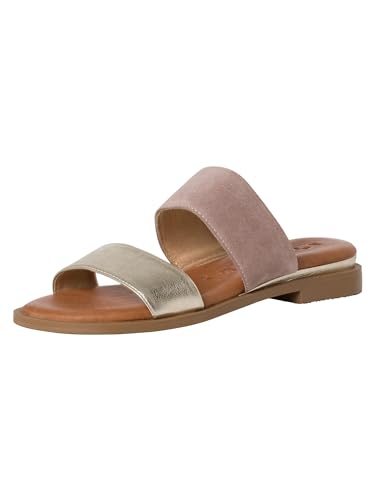 Tamaris Damen Mules Pantoletten Leder Blockabsatz Sommer; TAUPE COMBINED/beige; 39 EU