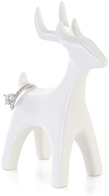 HOME SMILE Deer Ring Holder for Jewelry,Chrismas Gifts for Women,Ring Display Holder Stand Trinket Trays,Ceramic White