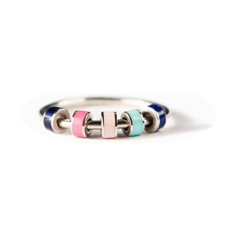 GAUEIOUR Spinning Enamel Fidget Ring,Men's Women's Anxiety Ring with Multicolor Turnable Bead Ring,Drip Oil Spinning Bead Anxiety Ring Stress Relief Ring,Rotary Open Adjustable Size 7 Ring Cover