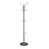 S ONE DISCOUNTS LIMITED Coat Stand With 14 Hooks 176cm Coat Rack Free Standing Coat Clothes Hats Stand For Entryway/Hallway/Bedroom/Office Black