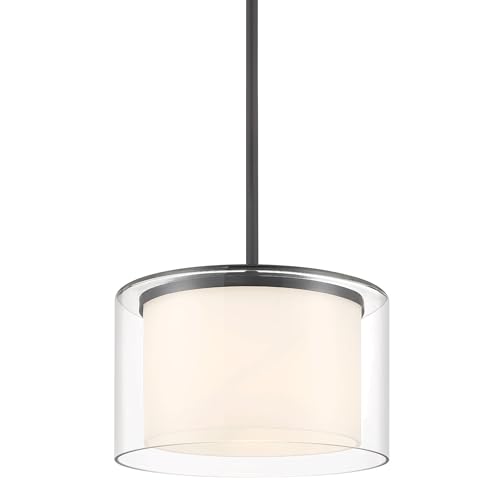 Minka Lavery 4102-66 Parsons Studio White Etched Glass Drum Pendant Ceiling Light, 1-Light 100 Watt, 7