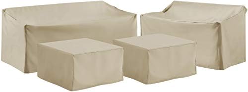 Crosley Furniture MO75012-TA Heavy-Gauge Reinforced Vinyl 4-Piece Furniture Cover Set (Loveseat, Sofa, 2 Square Table/Ottoman), Tan