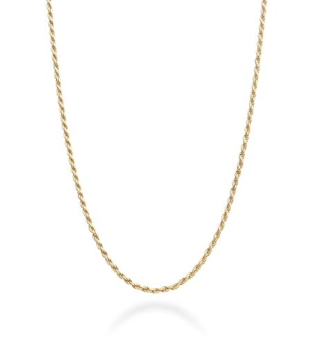 Miabella Italian 925 Sterling Silver, 18K Gold Plated 1.5mm Diamond-Cut Rope Chain Necklace for Women Men | Made in Italy