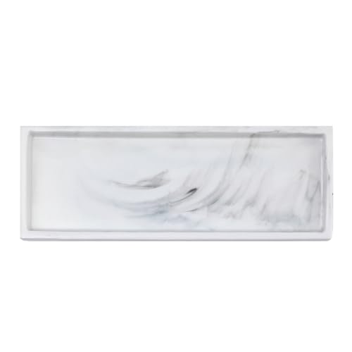 Marble Resin Bathroom Vanity Tray, 12.2 x 4.13 Inch Rectangle White Organizer Tray for Soap Dispenser, Perfume, Jewelry, Toilet Tank & Kitchen Sink Storage Tray