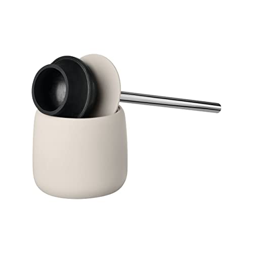 Image of blomus SONO Toilet Plunger with Decorative Holder - Ceramic Soft Touch with Stainless Handle - Modern Design - Moonbeam (Beige)