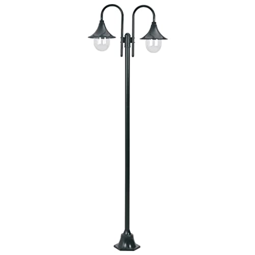 vidaXL Lampadaire de Jardin E27 220cm Aluminium 2 Lanternes Vert Foncé Lampe
