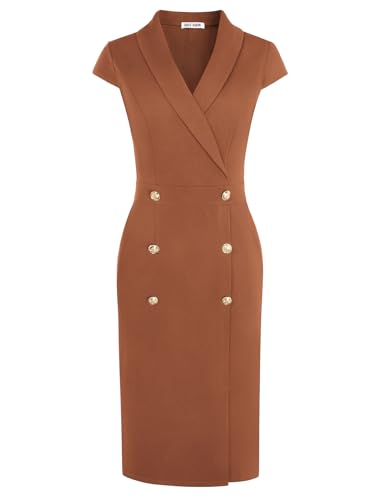 Image of GRACE KARIN Women Work Bodycon Dresses 2026,Business Office Midi Cap Sleeve Button Pencil Formal Outfits with Pockets