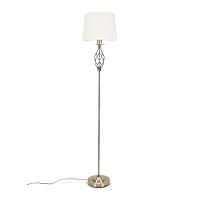 ValueLights | Traditional Antique Brass Standing Floor Lamp for Living Room with Fabric Lampshade Hallway Light | Floor Lamps, Home Décor & Improvement Essential | Included LED Bulb