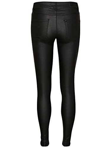 VERO MODA Women Coated Skinny Fit Jeans PU Faux Leather Pants High Waist Stretch Trousers VMSEVEN, Colour:Black, Size:M / 30L, Z - Länge L30/32/34/36/38:L30 - Afbeelding 5