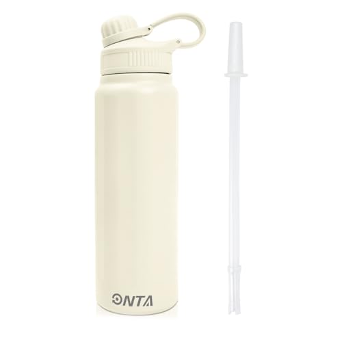 ONTA Botella térmica deportiva de agua aislada al vacío-840ML Mantiene el agua fría durante 48 horas y caliente durante 24 horas Botella agua acero inoxidable y termo a prueba de fugas Taza blancoroto