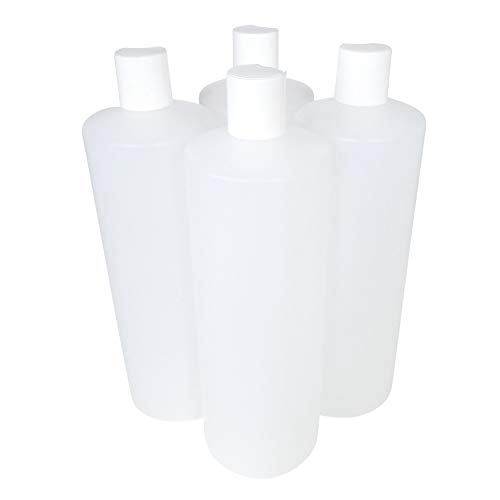 32oz 28/410 HDPE Plastic Cylinder Squeeze Bottles with Dispensing White Press Disc Top Caps, for Shampoo, Conditioner, Lotion, Any Liquid Products, Multi-Use Refillable Bottles (Pack of 4)4