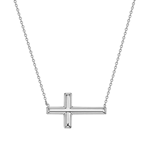 Ritastephens 14K White Gold Sideways Cross Necklace Adjustable Chain 16-18 Inches #TOP6
