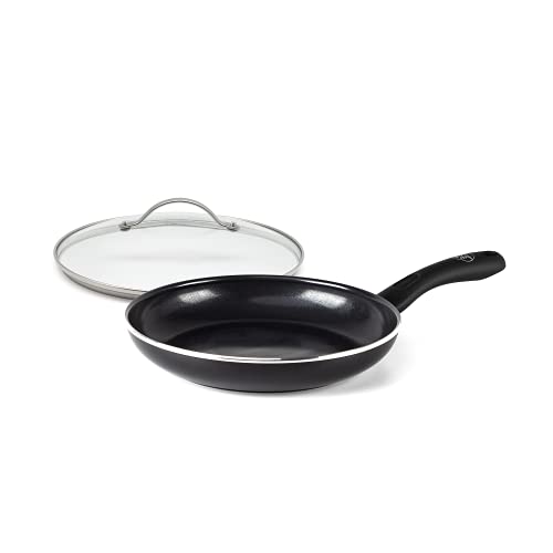 GreenChef Poêle à Frire Revêtement Antiadhésif Sain en Céramique, pour Induction/Four/Lave-Vaiselle, 24cm, Noir + Greenpan 24 cm Tempered Glass with Stainless Steel Rim Univesal Glass Lid Cover