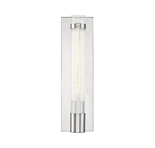 Image of Savoy House 9-996-1-109 Willmar Industrial Modern Clear Ribbed Glass Rectangular Wall Sconce, 1-Light 60 Watt, 16 inch H x 5 inch W, Polished Nickel