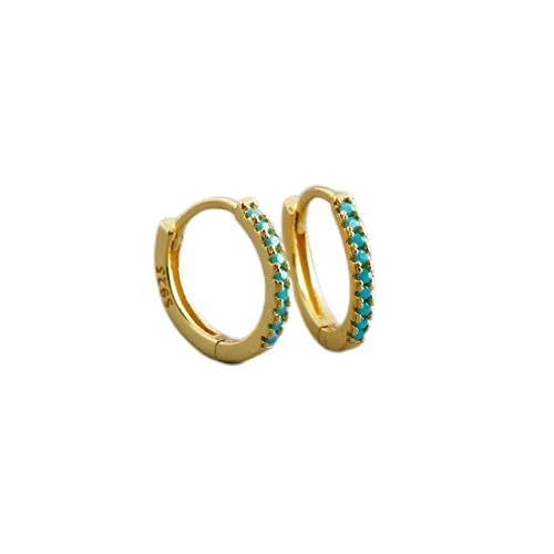 LLXYWJ Pendientes de aro con Hebilla de Oreja Real para Mujer, joyería Piercing, Color Azul Turquesa
