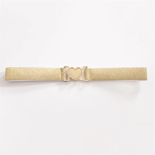 Women’S Plus Size Elastic Knitted Belt Thin Golden Silver Bling Gothic Heart Buckle 3Cm Wide Fashion Waistband4