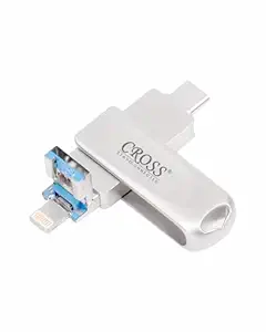 CROSS Ignite-X2 | 3 in 1 | 128 GB Flash Drive with Light-ning, Type-C, USB A, Interface Mini Hangable PenDrive for iOS & Android (128 GB)
