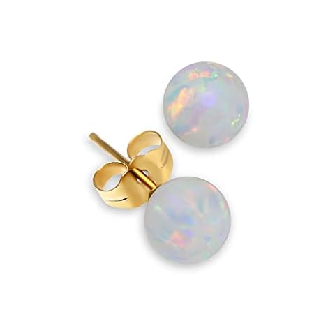 Oro Leoni 14K Yellow Gold Created Fiery Opal 6mm Ball Stud Earrings, Yellow Gold, Created Opal Cover
